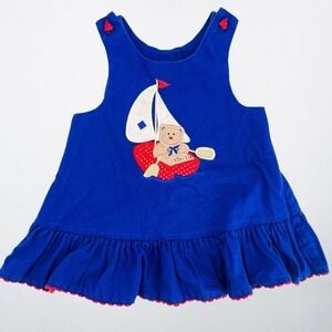 Austin & Ashley Girls Blue Corduroy Nautical Bear Sailboat Jumper Dress 4T